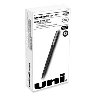 uniball® Roller Ball Pen, Stick, Extra-Fine 0.5 mm, Black Ink, Black Matte Barrel, Dozen Flipcost Flipcost